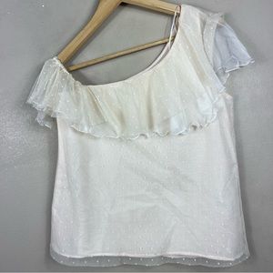 Pablo Lace One Shoulder Lettuce Ruffle Polka Dot White Summer Top
